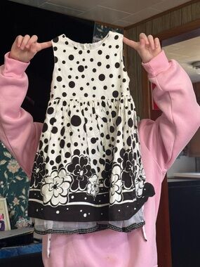 Classic Black & White Polka Dot Floral Dress for Kids